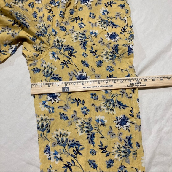 Coldwater Creek Linen Blend Yellow Pull On Pants with Blue Floral Design - Picture 4 of 15